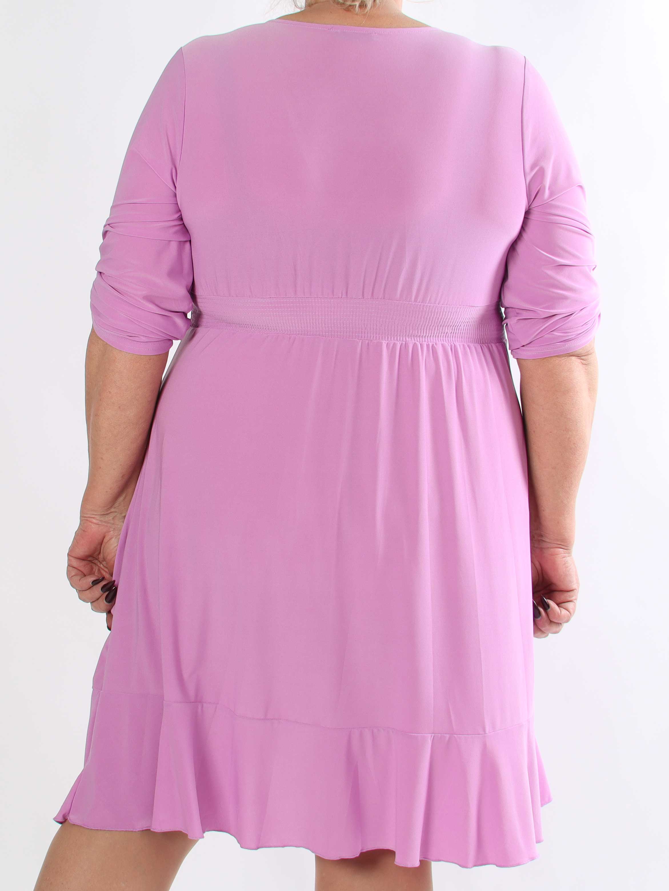Savina Plain - Elastisk langærmet plus size kjole i slå-om-look